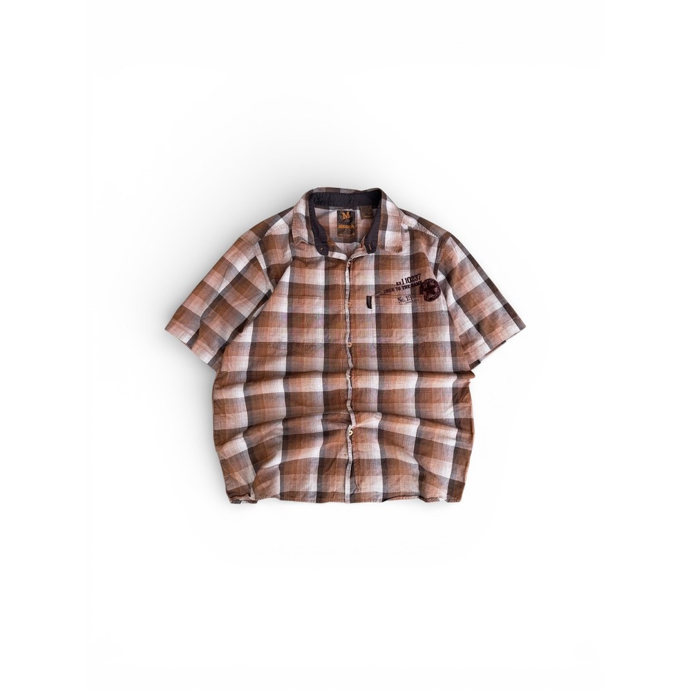 Mecca Desert Nomads Mens XL Brown Plaid Short Sleeve Button Up Shirt RN110237